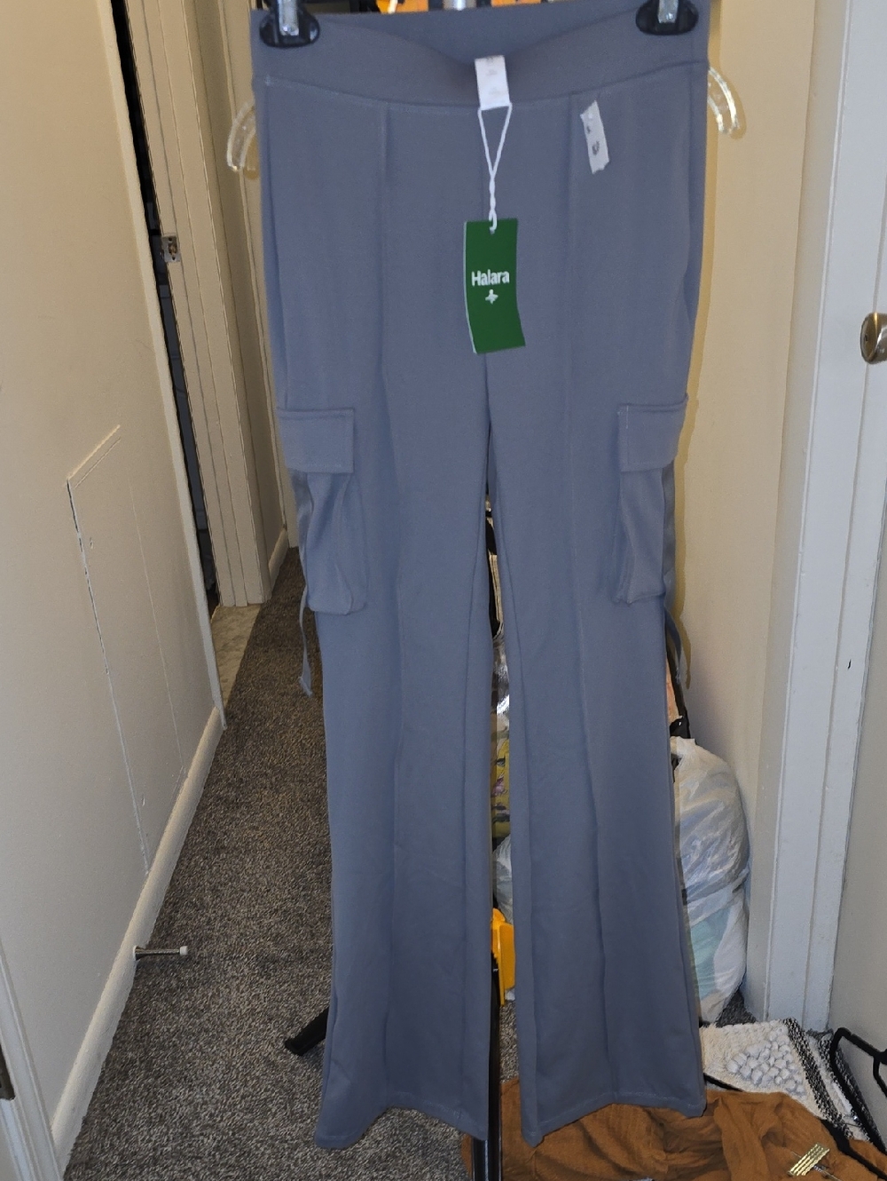 NWT HALARA Gray Flare Cargo Pants